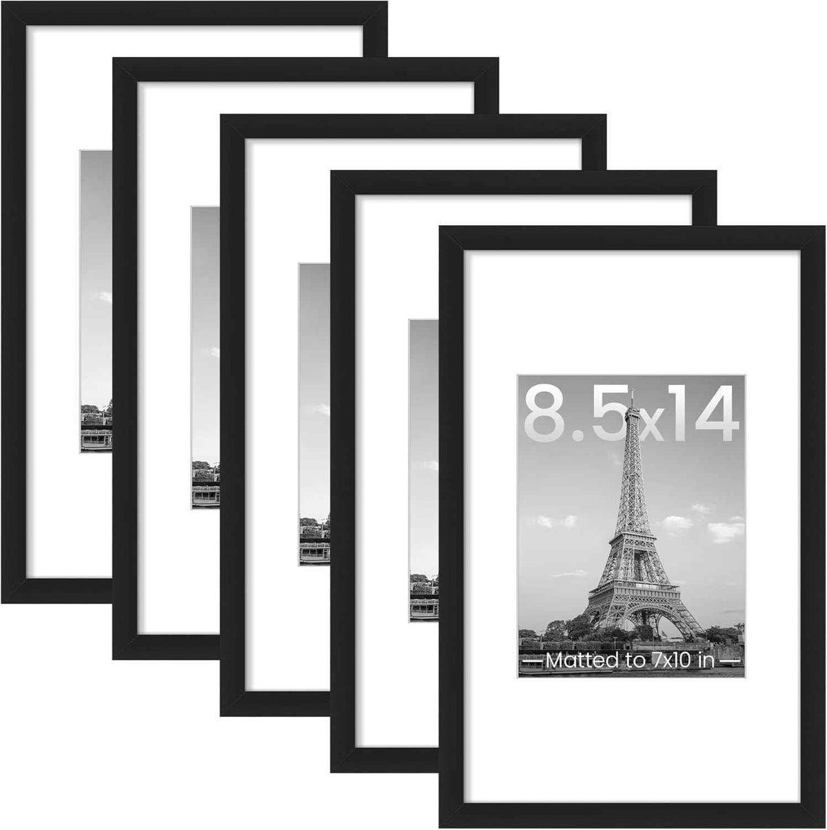 upsimples 11x14 Picture Frame Set of 5, Display Pictures 8x10 with Mat or 11x14 Without Mat, Wall Gallery Photo Frames, Black
