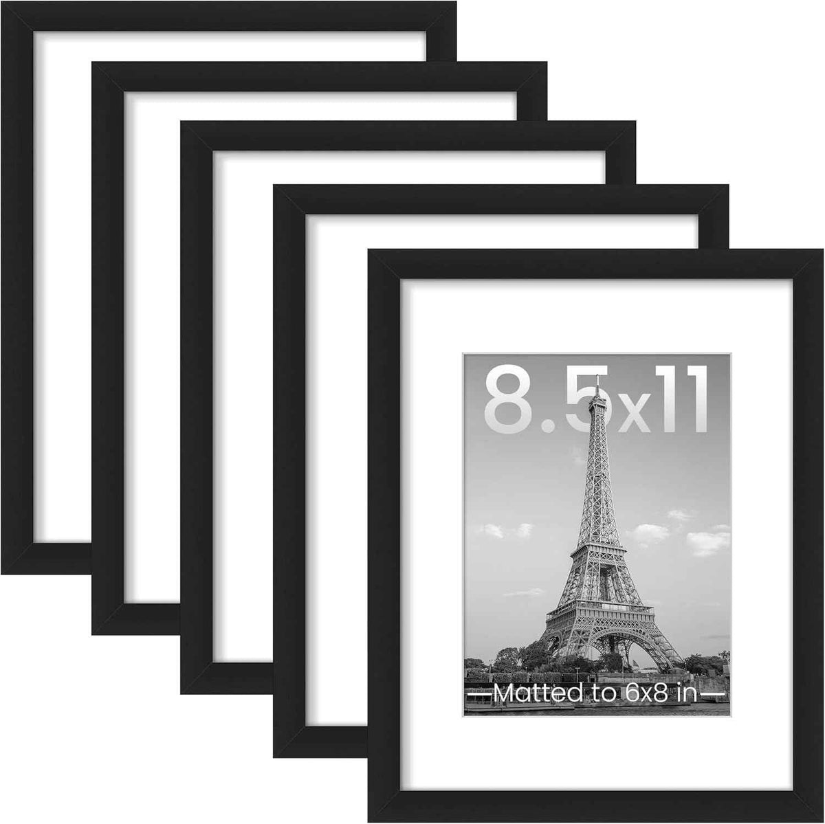 upsimples 11x14 Picture Frame Set of 5, Display Pictures 8x10 with Mat or 11x14 Without Mat, Wall Gallery Photo Frames, Black