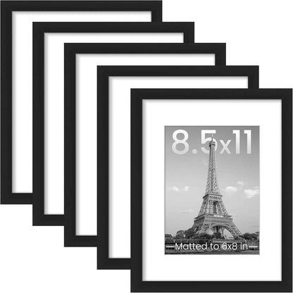 upsimples 11x14 Picture Frame Set of 5, Display Pictures 8x10 with Mat or 11x14 Without Mat, Wall Gallery Photo Frames, Black