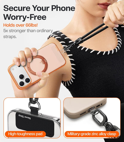 TORRAS Phone Lanyard Crossbody with 2 Phone Tabs, Adjustable Anti Theft Phone Strap for All Phones, Premium Metal Buckles, Skin-Friendly, Universal Cell Phone Neck lanyard for Travel Essentials, Black
