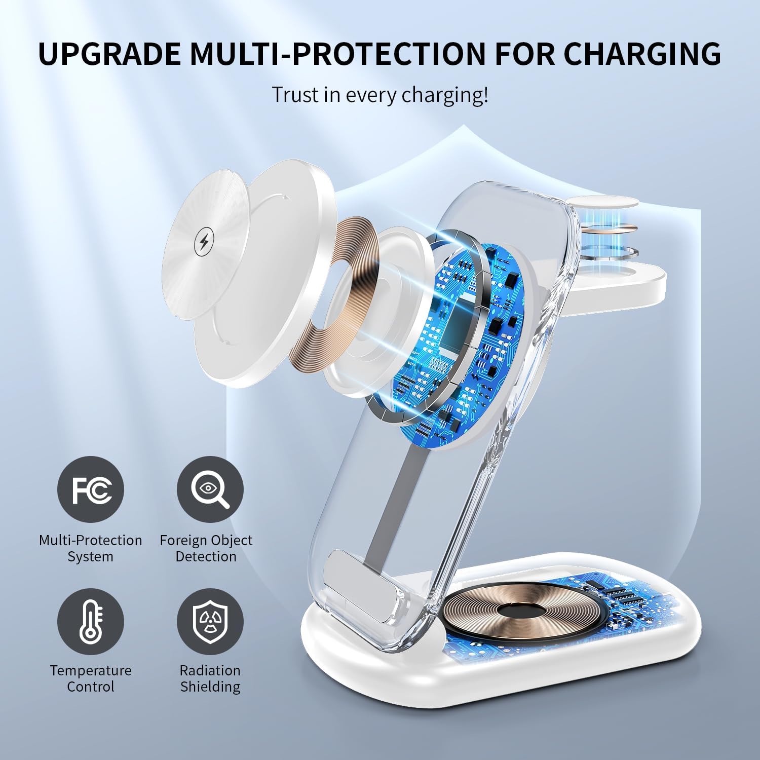 2025 Traveling Wireless Mag-Safe Fast Charging Station,Magnetic 3 in 1 Charger with Light for iPhone 17 16 15 14 13 12 Pro Max Plus,Apple Watch& Air pods 4 3 2 Pro-Gifts for Wife & Husband(White) - Zynora