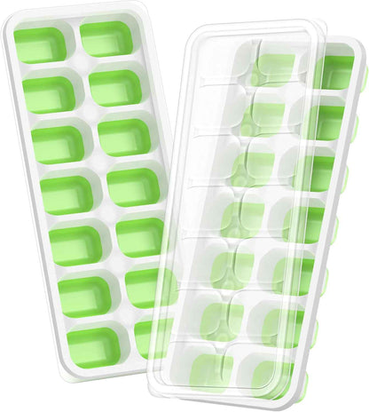 Ice Cube Tray with Lid, 4 Packs 56 Cubes Durable Stackable Ice Cube Trays for Freezer with Removable Lids, Easy-Release Plastic & Silicone Ice Tray for Cocktail, Coffee