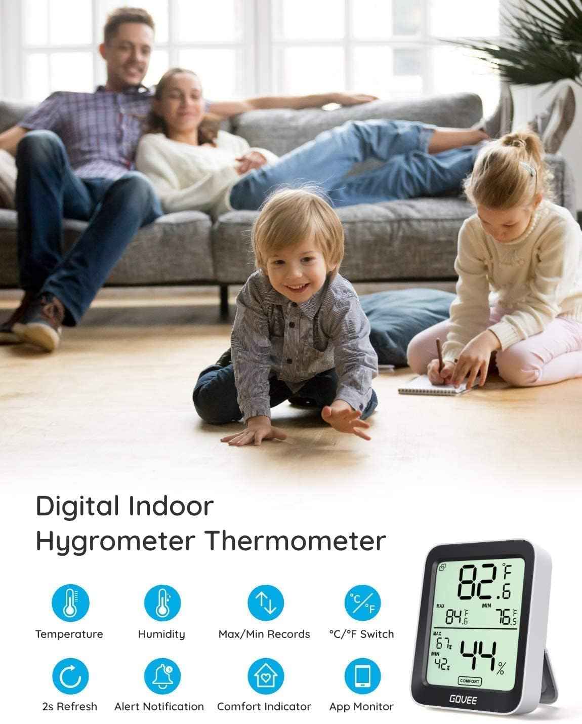 Govee Digital Hygrometer Indoor Thermometer Room H5075, Bluetooth Temperature Humidity Meter with 164ft Remote App Control, Notification Alerts, 2 Years Data Storage Export for Bedroom, Wine Cellar