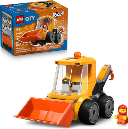 LEGO City Rides – Construction Loader Building Toy for Kids - Pretend Play Set for Boys & Girls, Ages 5+ - Construction Toy W/Backhoe, Loader Bucket, & Minifigure - Gift Idea for Birthdays - 60483