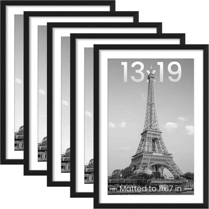 upsimples 11x14 Picture Frame Set of 5, Display Pictures 8x10 with Mat or 11x14 Without Mat, Wall Gallery Photo Frames, Black