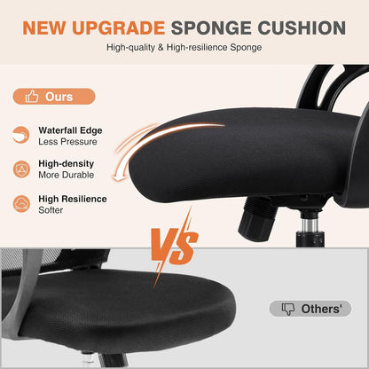 Sweetcrispy Office Computer Desk Chair, Ergonomic High-Back Mesh Rolling Work Chairs with Wheels and Adjustable Headrests, Comfortable Lumbar Support, Comfy Flip-up Arms for Home,Bedroom,Study, Black