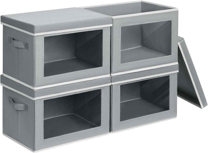 Grey 4 Pack Collapsible Fabric Storage Bins with Lids for Shelves, Closet, Office Decorative Closet Organizer