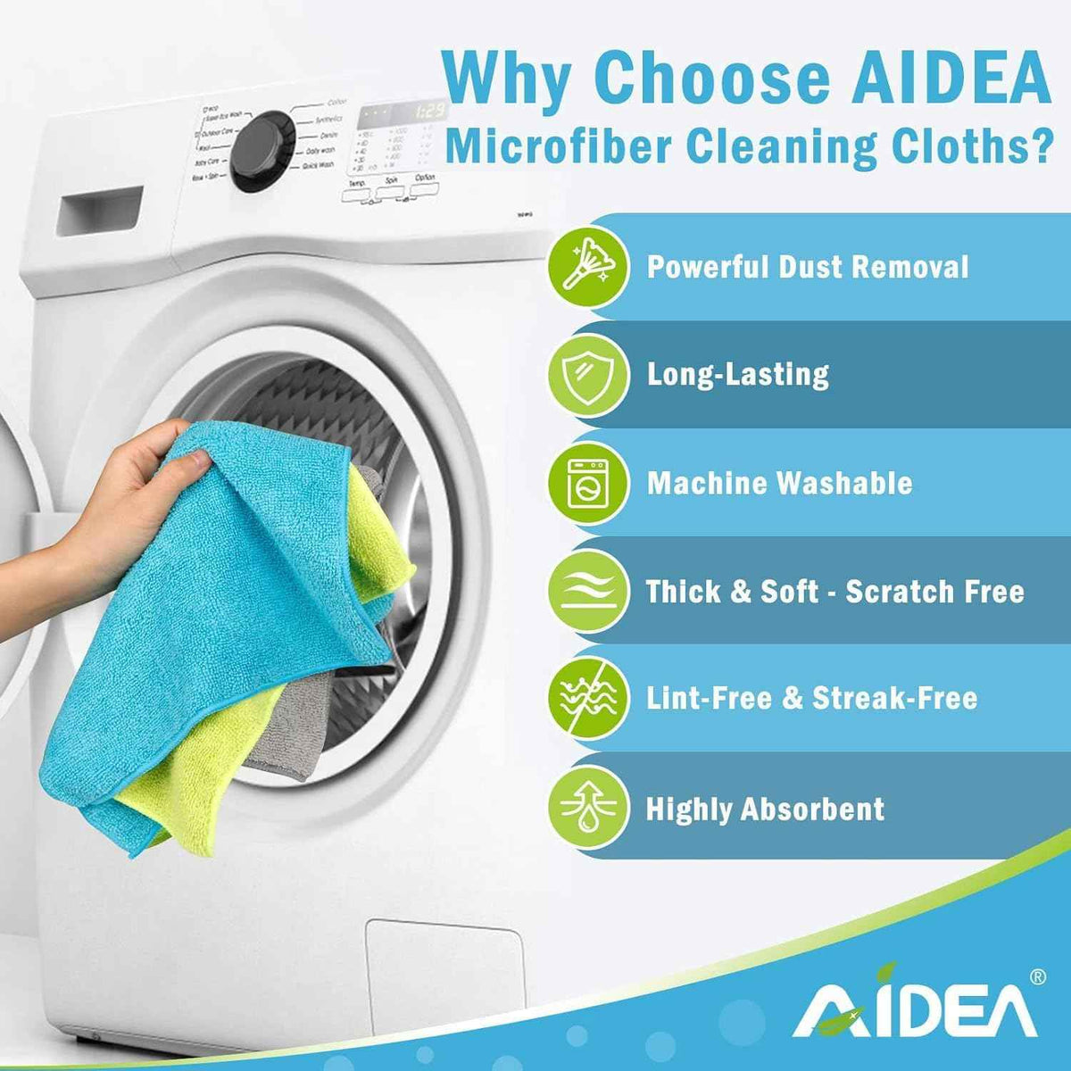 AIDEA Microfiber Cleaning Cloth-50PK, Soft Microfiber Towels for Cars, Absorbent Cleaning Rags, Lint-Free Streak-Free Wash Cloths for House, Kitchen, Window(12in.x12in)