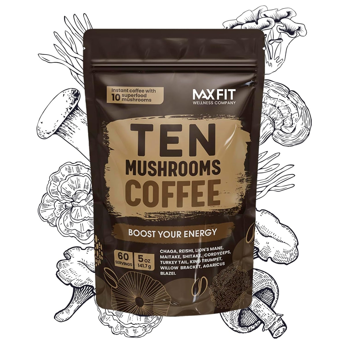 lion's mane gourmet arabica 10 mushroom coffee 60 servings