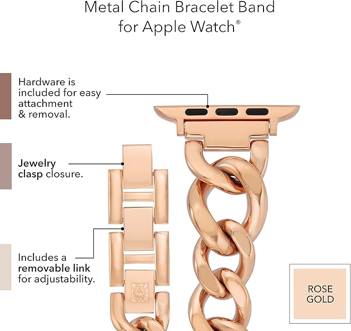 Anne Klein Fashion Chain Bracelet for Apple Watch, Secure, Adjustable, Apple Watch Replacement Band, Fits Most Wrists