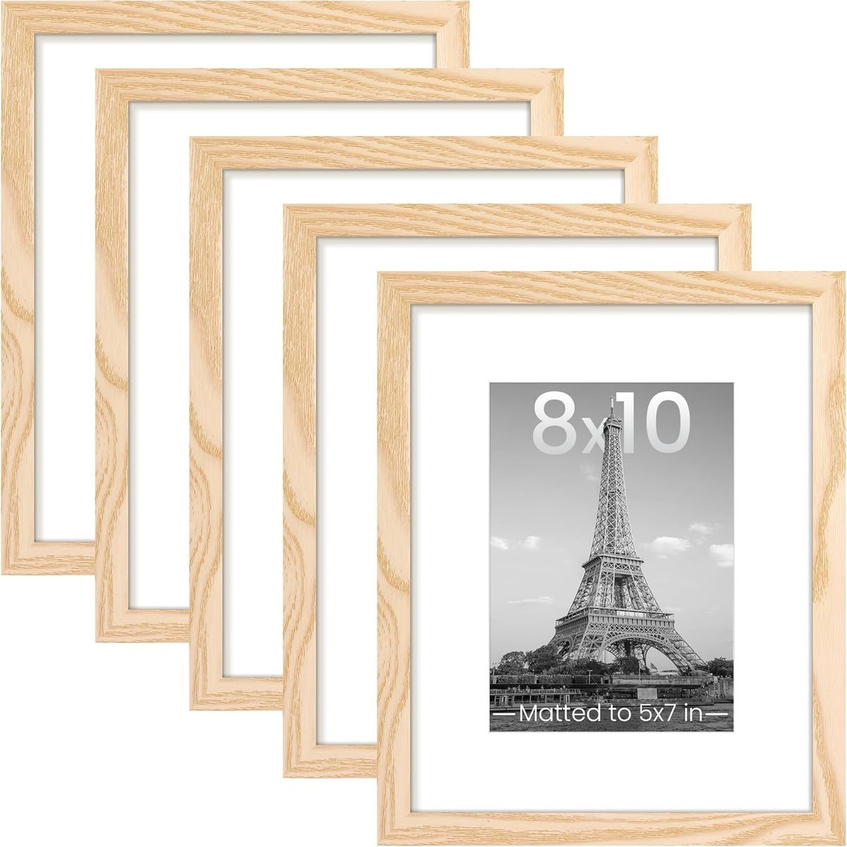 upsimples 11x14 Picture Frame Set of 5, Display Pictures 8x10 with Mat or 11x14 Without Mat, Wall Gallery Photo Frames, Black