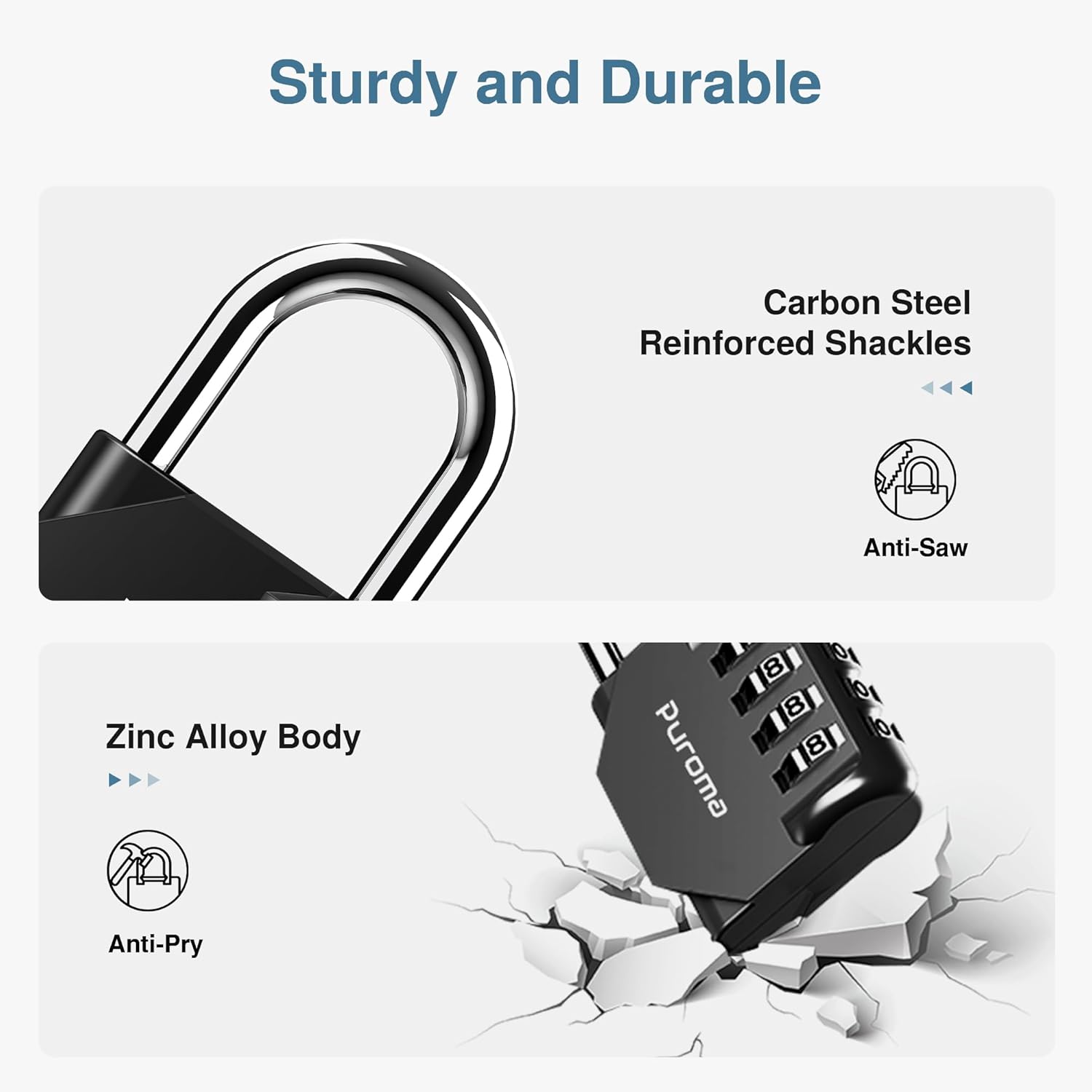 PLroma 2 Pack Combination Lock for Locker 4 Digit Outdoor Waterproof Padlock for School, Gym, Sports, Fence, Toolbox, Gate, Case, Outdoor, Hasp Storage (Black)