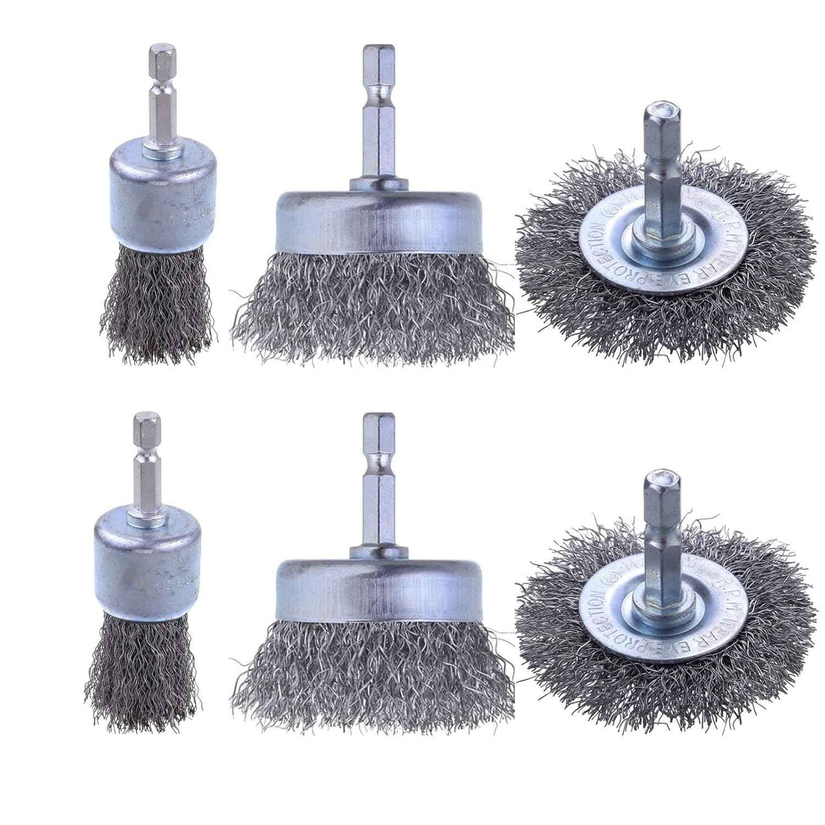 6 Pack Carbon Steel Wire Wheel and Pen Brush Set for Rust Removal, 1/4-Inch Hex Shank