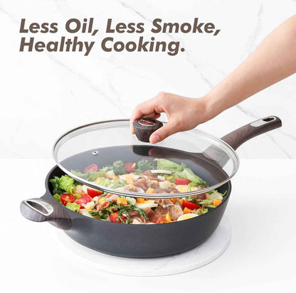 SENSARTE Nonstick Frying Pan Skillet with Lid, 12 Inch Large Deep Frying Pan, 5 Qt Non Stick Saute Pan with Cover, Induction Pan, Healthy Non Toxic Cooking Pan with Helper Handle, PFOA PFOS Free