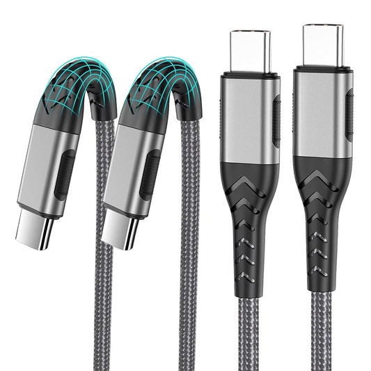 Durcord 2Pack 10ft USB C Charger Cable - 100W Fast Charging for Android/Phone/Pad, Type C to Type C Compatible with iPhone 17/16/15 Pro Plus Max Silver