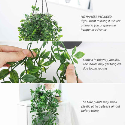 Whonline Fake Hanging Plants, Artificial Small Potted Plants for Indoor Outdoor Aesthetic Office Living Room Shelf Decor (1 Pack)