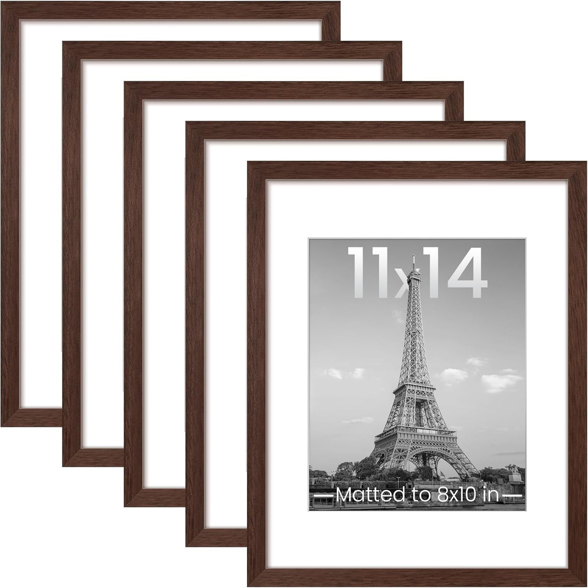 upsimples 11x14 Picture Frame Set of 5, Display Pictures 8x10 with Mat or 11x14 Without Mat, Wall Gallery Photo Frames, Black