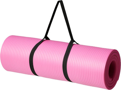 1/2 Inch Extra Thick Exercise Yoga Mat with Carrying Strap, Cushioned Support, for Fitness and Gym Workouts