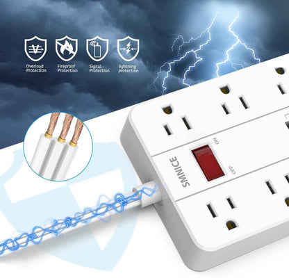 Power Strip with USB,Surge Protector Flat Plug with 8 Widely Spaced Outlets and 6 USB Ports(1 USB C), 5ft Extension Cord Wall Mountable Phone Tablet Laptop Computer Multiple Devices