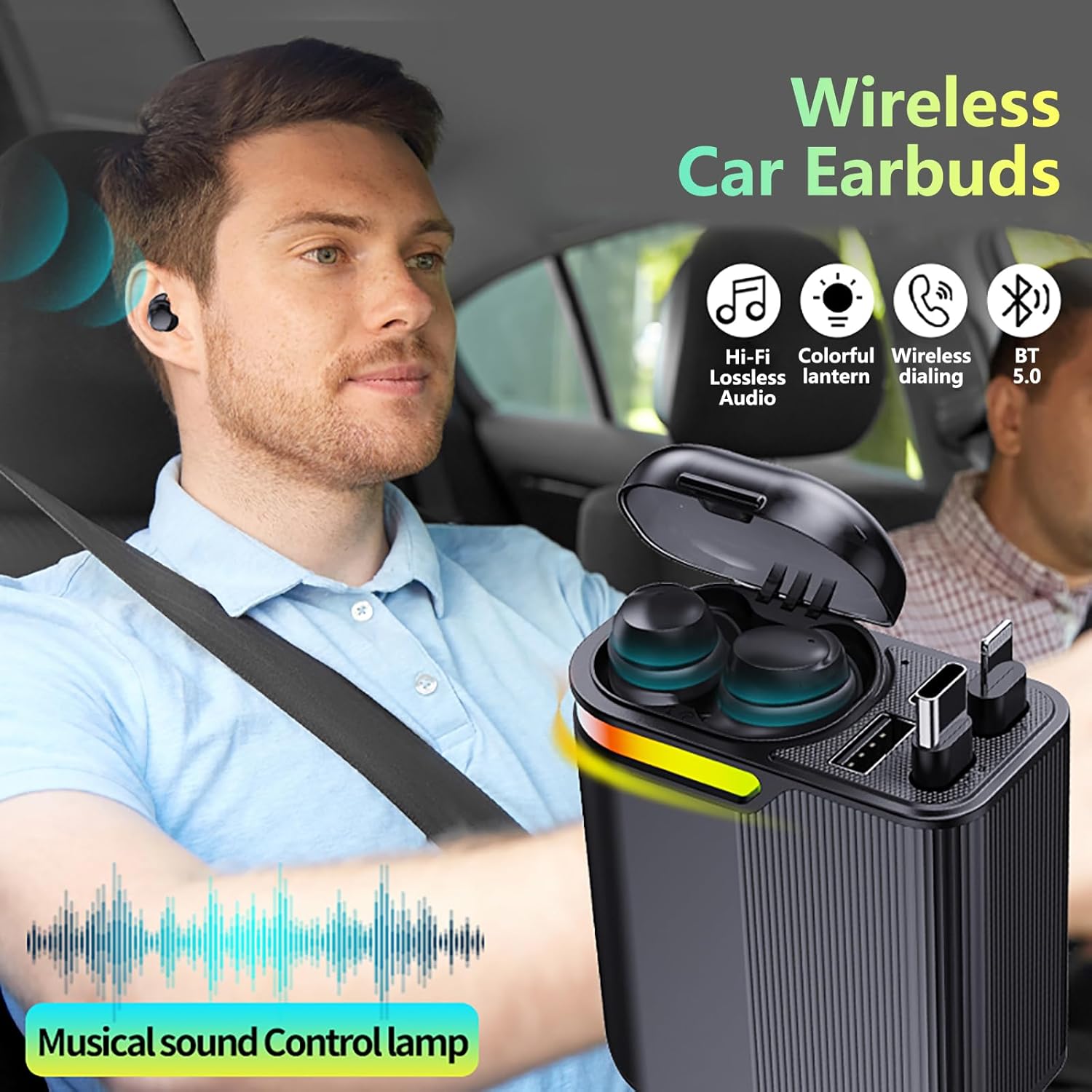 MLVOC 120W Fast Charging Car Charger with Earbuds, Retractable 4-in-1 USB-C & Lightning for iPhone & Android (Black) - Zynora