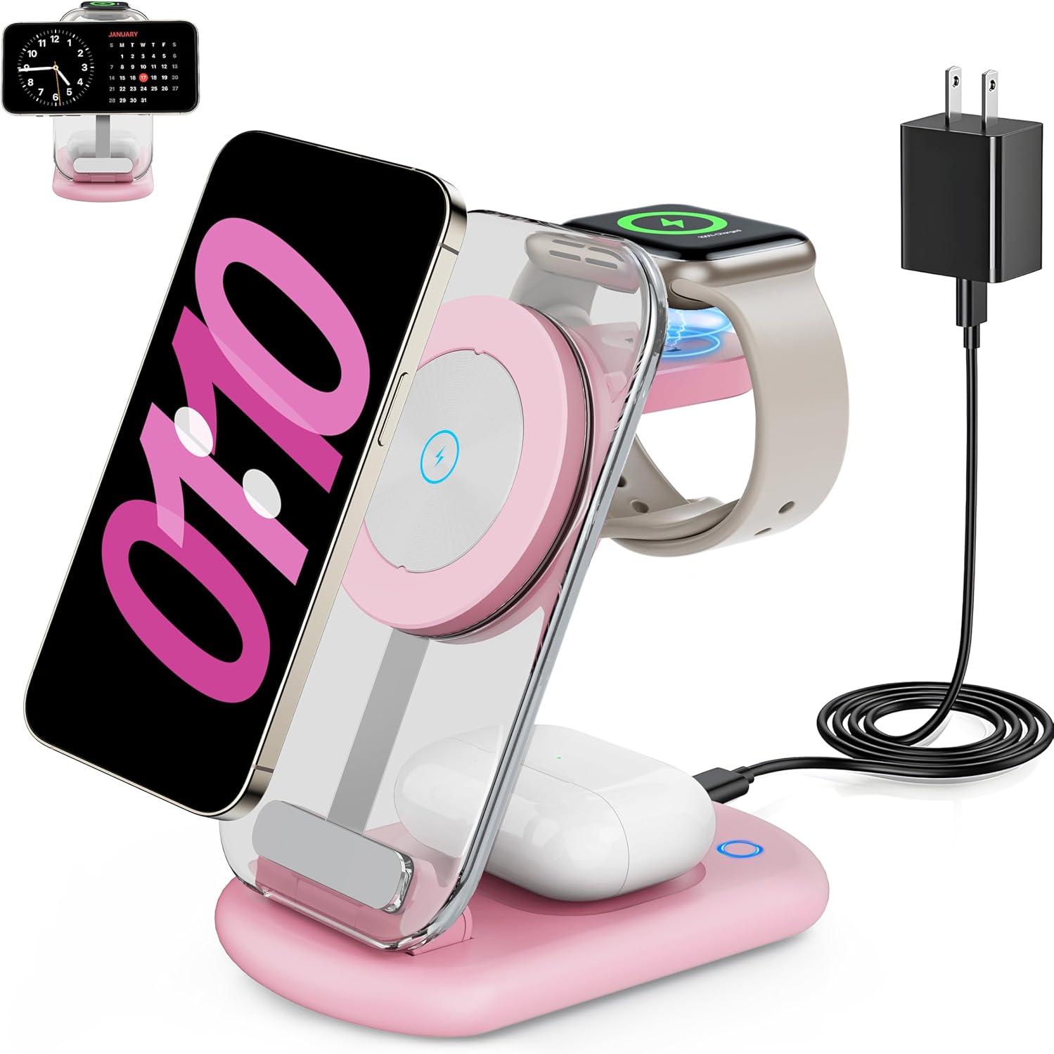 2025 Traveling Wireless Mag-Safe Fast Charging Station,Magnetic 3 in 1 Charger with Light for iPhone 17 16 15 14 13 12 Pro Max Plus,Apple Watch& Air pods 4 3 2 Pro-Gifts for Wife & Husband(White) - Zynora