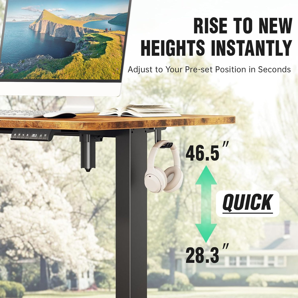 Veken 47.2" Standing Desk, Adjustable Height Office Desk with Wood Desktop, Computer Table for Home Work, Study and Gaming, Small Spaces, Modern Furniture，Brown