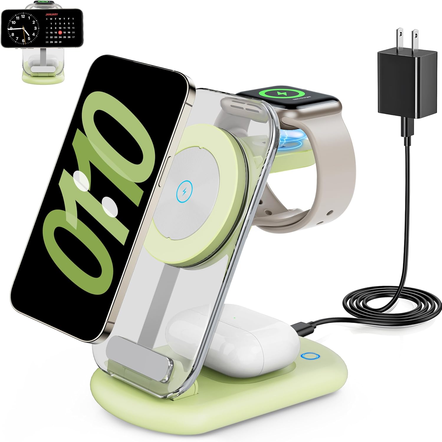 2025 Traveling Wireless Mag-Safe Fast Charging Station,Magnetic 3 in 1 Charger with Light for iPhone 17 16 15 14 13 12 Pro Max Plus,Apple Watch& Air pods 4 3 2 Pro-Gifts for Wife & Husband(White) - Zynora