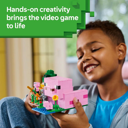 LEGO Minecraft The Baby Pig House Toy Figures and Playset - Building Minecraft Toy for Kids, Boys and Girls, Ages 7+ - Gift for Birthdays - with 2 Minifigures for Pretend Play - 21268