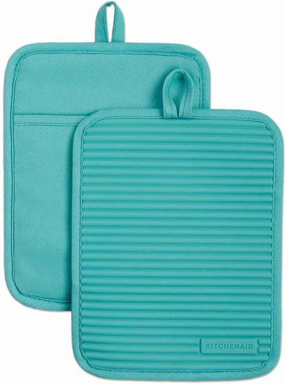 KitchenAid Ribbed Soft Silicone Pot Holder 2-Pack Set, Milkshake Tan, 7"x9"