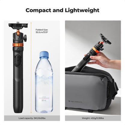 K&F CONCEPT 62'' Phone Selfie Stick Tripod, 2-in-1 Extendable Cell Phone Tripod Stand with Remote, 360° Ball Head Camera Tripod Compatible with DJI Osmo Pocket 4/3 Action 6/5Pro GoPro 13/12 iPhone.