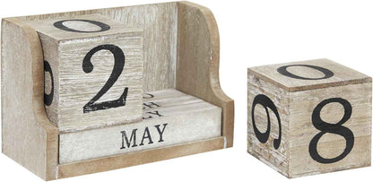 Wooden Perpetual Block Calendar for Desk, Wood Month Date Display Blocks for Teachers, Students, Classroom, Rustic Farmhouse Office Decor, Desk Accessories (5 x 4 In)