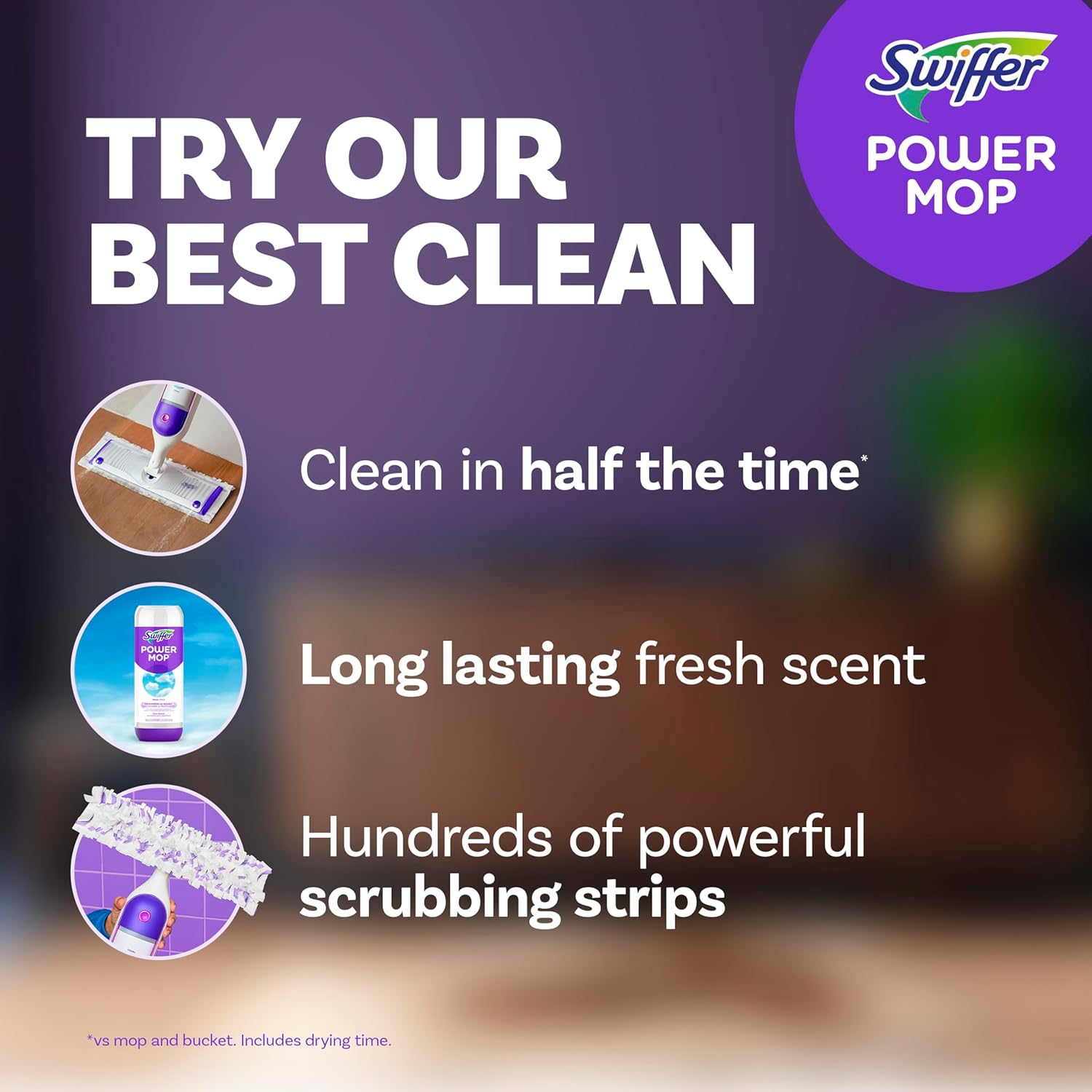 Swiffer PowerMop Multi-Surface Mop Kit for Floor Cleaning, Includes PowerMop, 2 Mopping Pad Refills, 1 Cleaning Solution with Fresh Scent and 2 Batteries - Zynora