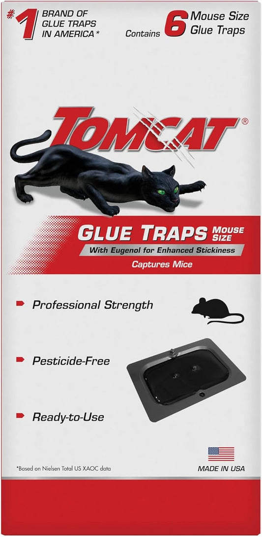 Tomcat Glue Traps Mouse Size with Eugenol for Enhanced Stickiness for Mice, Cockroaches, and Spiders, 6 Traps