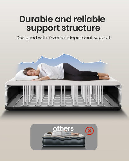 Air Mattress Queen with Built in Pump, Inflatable Mattress Blow Up Mattress 18 Raised Comfort,Upgraded Surface Portable Bed, Air Bed for Home, Guest, Camping, Colchone Inflable, 650 lbs