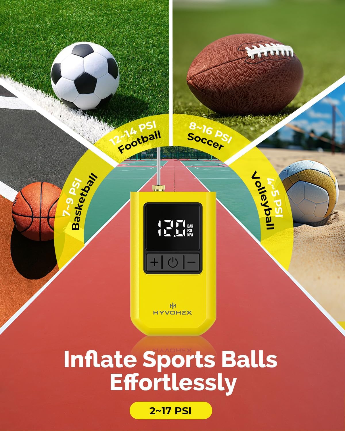 Ball Pump for Sports Balls, Portable Electric Basketball Pump Ultra Fast Inflation, with Digital LED Display Air Pump for Balls, Preset Pressure with Ball Needle for Soccer, Volleyball