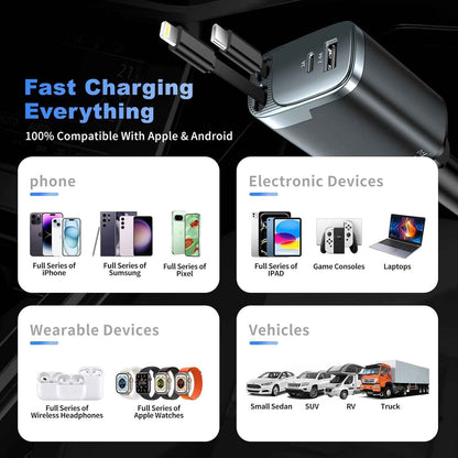 Retractable Car Charger, 84W Car Charger USB C 4 in 1, Car Accessories Fast Charging Car Charger Adapter for iPhone 17 16 15 14 13 12 Pro Max, Samsung, Pixel | Travel Essentials Gifts for Men Women