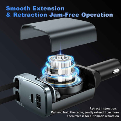 Retractable Car Charger, 84W Car Charger USB C 4 in 1, Car Accessories Fast Charging Car Charger Adapter for iPhone 17 16 15 14 13 12 Pro Max, Samsung, Pixel | Travel Essentials Gifts for Men Women