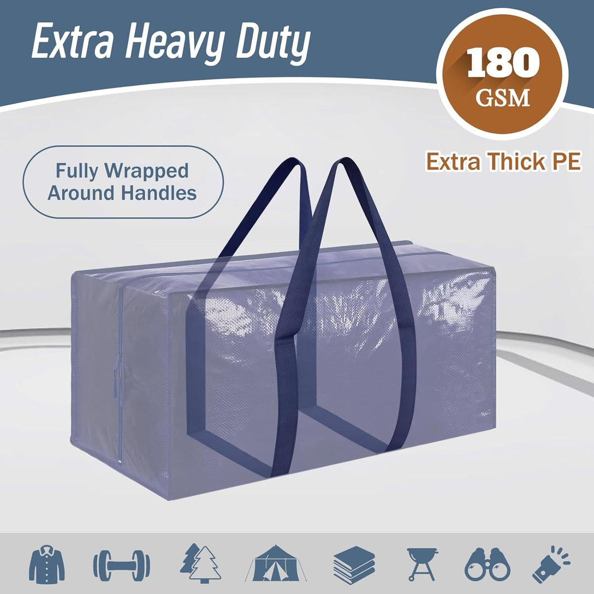 6 Pack Extra Heavy Duty Large Moving Bags with Strong Zipper & Comfortable Handles, Sturdy & Durable Clothes Storage Bags Totes Bins, Blue Packing Moving Boxes for College Supplies, Dark Blue