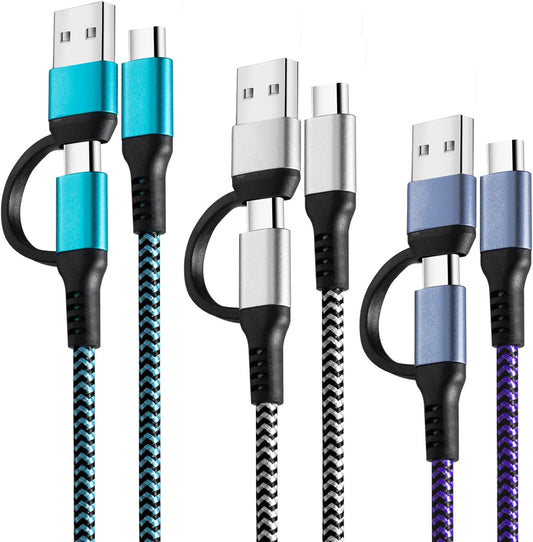 USB C to C Cable, 60W 3 Pack Fast Charging Cords 6ft QC & PD 2-in-1 USB-A/C to Type C Charger Cord Compatible with Samsung Galaxy S21 S10 S9 Note20, MacBook Pro 2020/2019