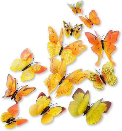 Mixed of 12PCS 3D Pink Butterfly Wall Stickers Decor Art Decorations