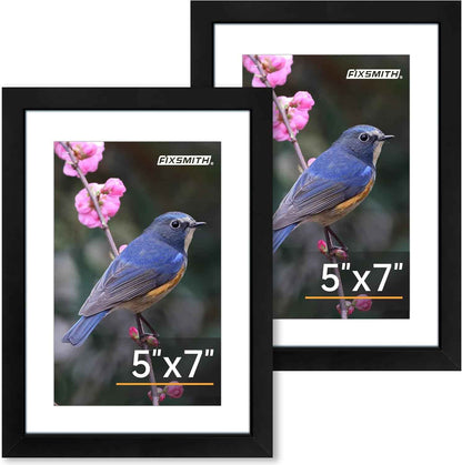 FIXSMITH 8x10 Picture Frame Set of 2, Photo Frame with HD Plexiglass, Display Pictures 5x7 with Mat or 8x10 Without Mat Multi Picture Frames Collage for Tabletop or Wall Display, Black