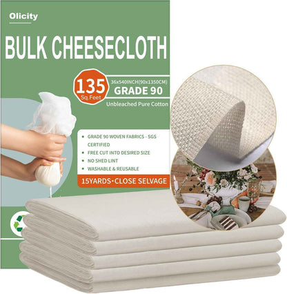 Organic Cheese Cloths, GOTS Certified, Grade 100, 36x36Inch, Reusable Cheese Cloth with Closed Edges Fabric Fine Mesh Cloth, Unbleached Cotton Muslin Cheesecloth for Straining,Cooking,Crafts - 9 Sq.Ft