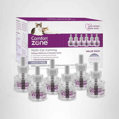 comfort zone multi-cat calming diffuser refill 6 pack fragrance-free 30-day refills for multi-cat anxiety stress