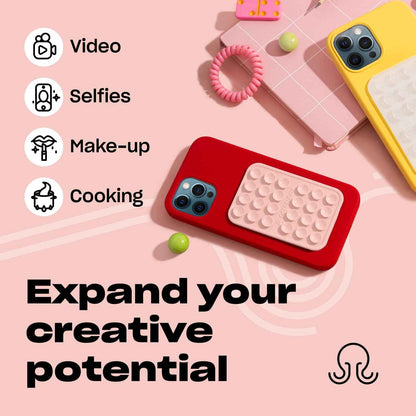 OCTOBUDDY Classic - Silicone Suction Phone Case Adhesive Mount - Hands-Free, Strong Grip Holder for Selfies and Videos - iPhone and Android Compatible - 2.25″ x 3.25″, Chalk Pink