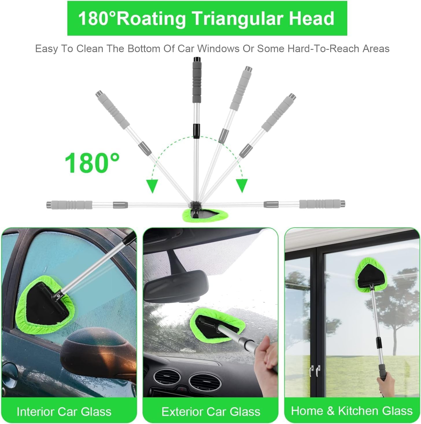 XINDELL 24-inch Windshield Cleaner Tool – Upgrade Large Head Car Interior&Exterior Window Cleaning Kit with Extendable Handle & 4 Microfiber Pads, Auto Wiper Brush for Car, Trucks, SUVs, RVs & Home