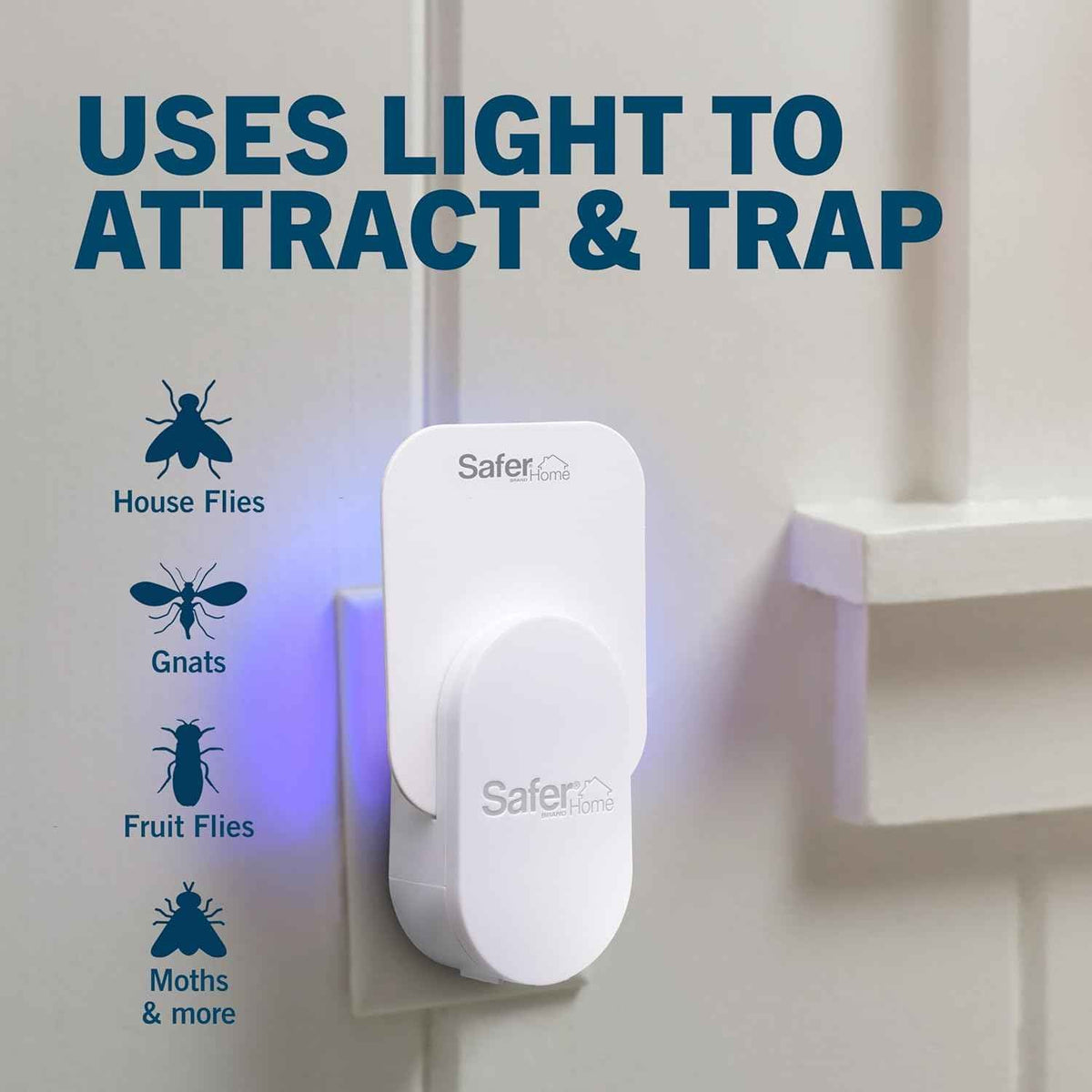 Safer Home Indoor Plug-In Fly Trap - SH502 - Effective Fruit Fly Traps for Indoors, Gnat Traps for House Indoor, 400 Sq Ft Protection - Style: 1 Device + 2 Glue Cards