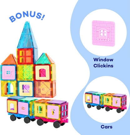 Anbalulu Magnetic Tiles 100PCS with 2 Cars, STEM Educational Building Blocks for Kids Ages 3-9, Magnet Construction Toys Gift for Toddlers