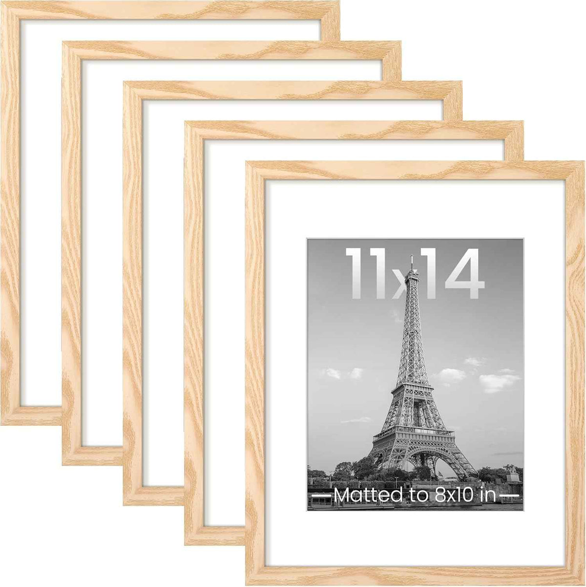 upsimples 11x14 Picture Frame Set of 5, Display Pictures 8x10 with Mat or 11x14 Without Mat, Wall Gallery Photo Frames, Black