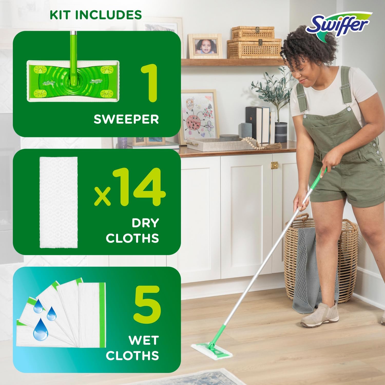Swiffer Sweeper 2-in-1 Mops for Floor Cleaning, Dry and Wet Multi Surface Floor Cleaner, Sweeping and Mopping Starter Kit, Includes 1 Mop + 19 Refills, 20 Piece Set - Zynora