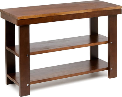 Solid Pine Wood Entryway Shoe Rack Bench, Espresso, 10.4" D x 27.56" W x 17.72" H